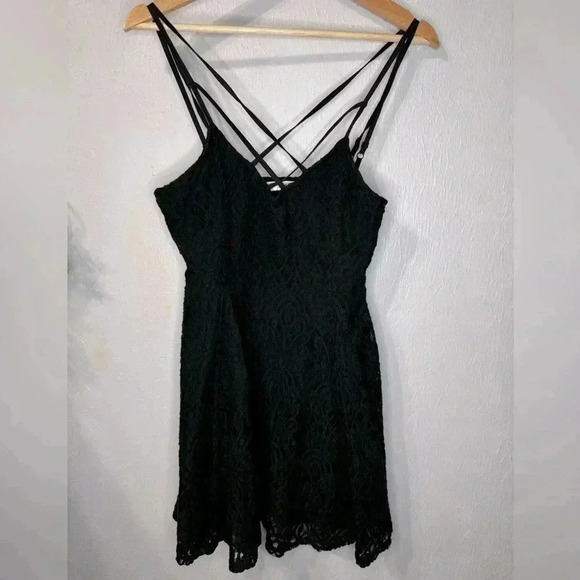 Vintage AnM Black Lace Mini Dress Size Large - Picture 1 of 5